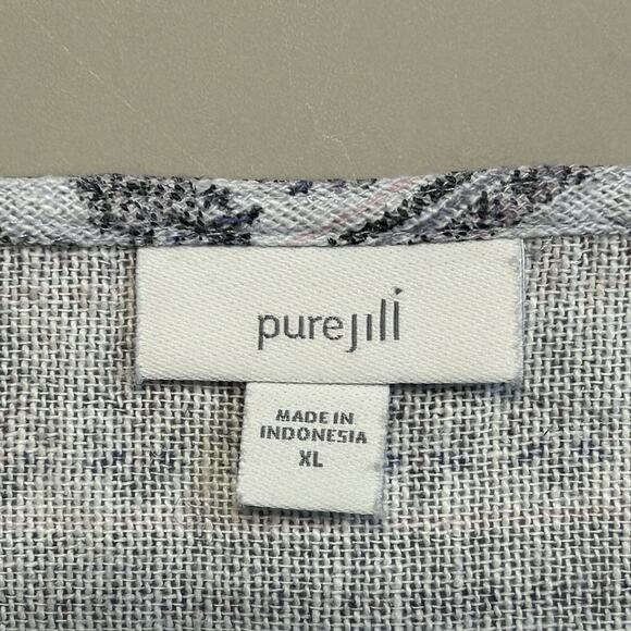 J.Jill Pure Jill Hemp & Cotton‎ Blue Paisley 3/4 Sleeve top blouse Size XL Boho - Picture 3 of 4